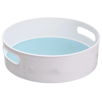 

Multifunctional Non-Slip Rotating Storage Tray ABS Cosmetic Storage Holder Kitchen Storage Tray Desktop Fruit Dish Blue+White-S