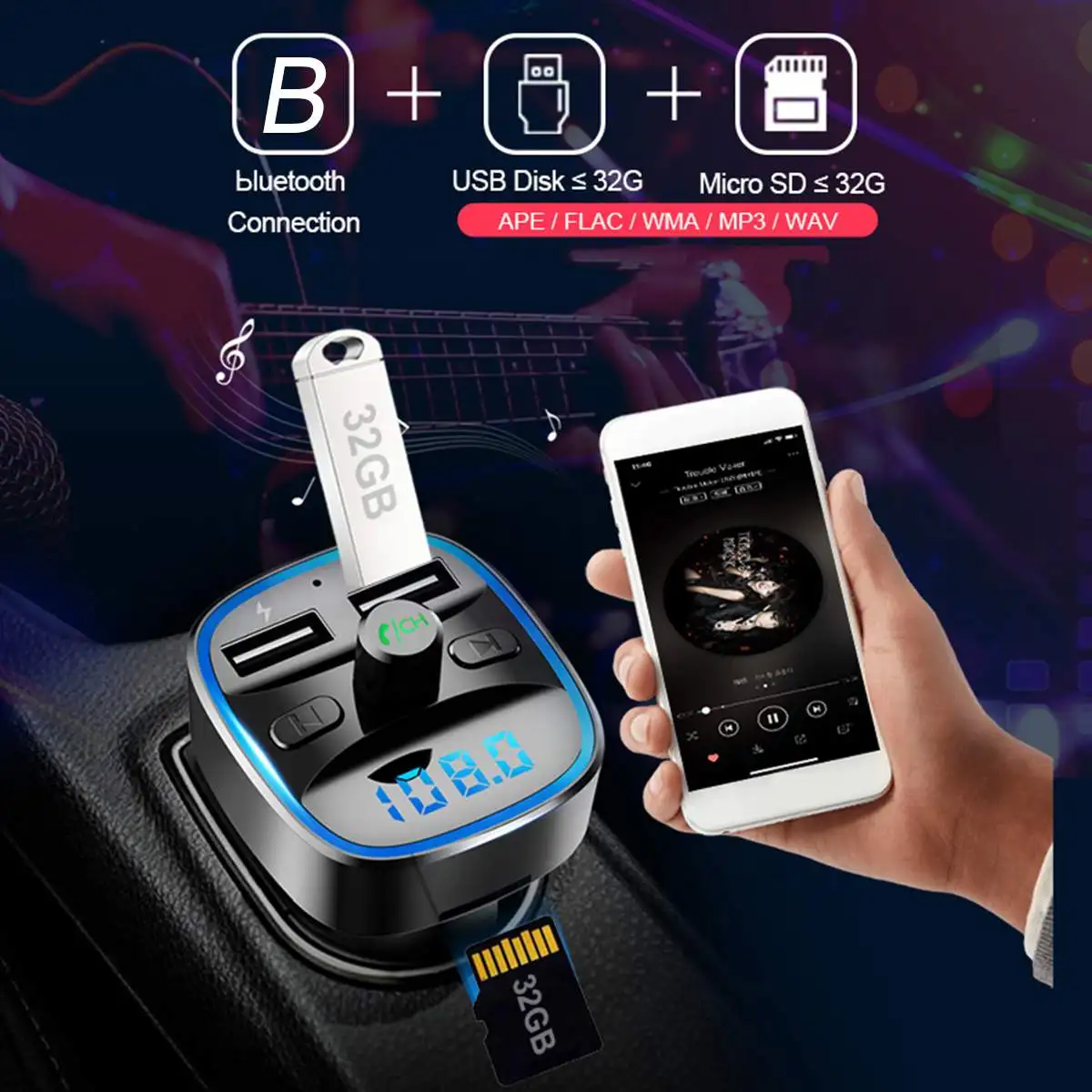 Устройство для автомобиля с двумя портами USB bluetooth 5,0 ресивер FM-передатчик, u-диск, tf-карта, без потерь Музыкальный плеер для iPhone X XS Xiaomi Mi8 Mi9 S10 S10