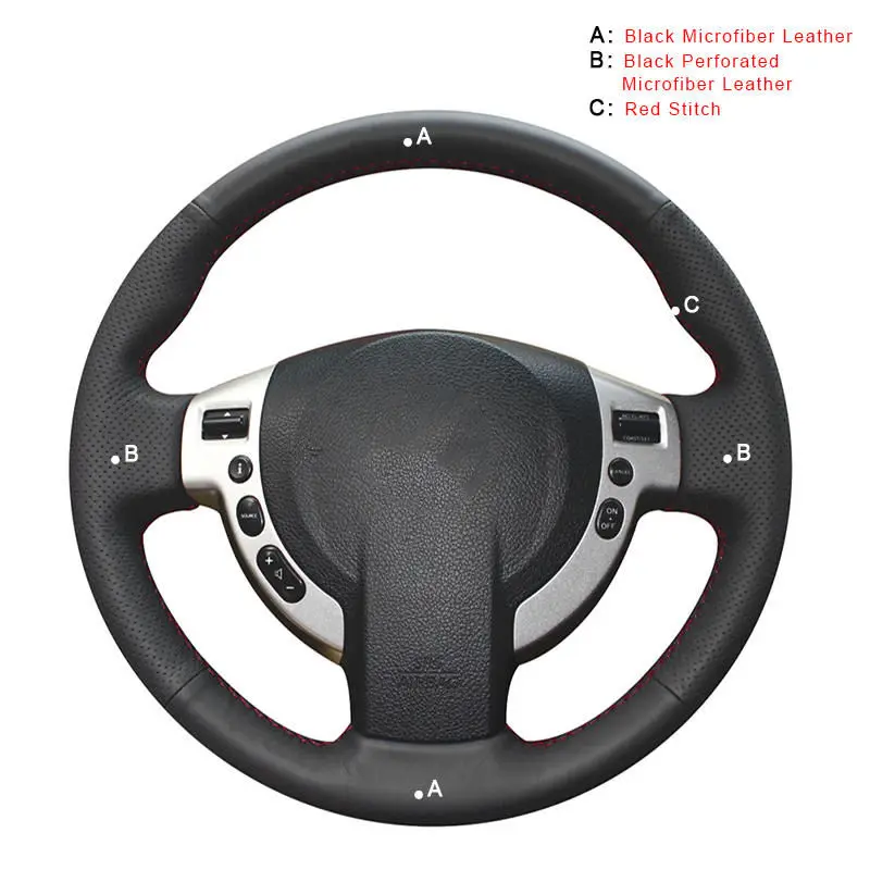 Авто оплетка на крышке рулевого колеса для Nissan Qashqai 2007-2013 Rogue 2008-2013 X-Trail 2008-2013 NV200 оплетка автомобиля - Название цвета: Microfiber Leather