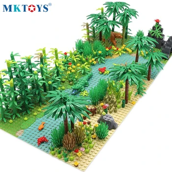 

Rainforests Bush Flower Grass Tree Building Blocks with Animals Base Plate Model City Block DIY Compatible Friends MOC Parts