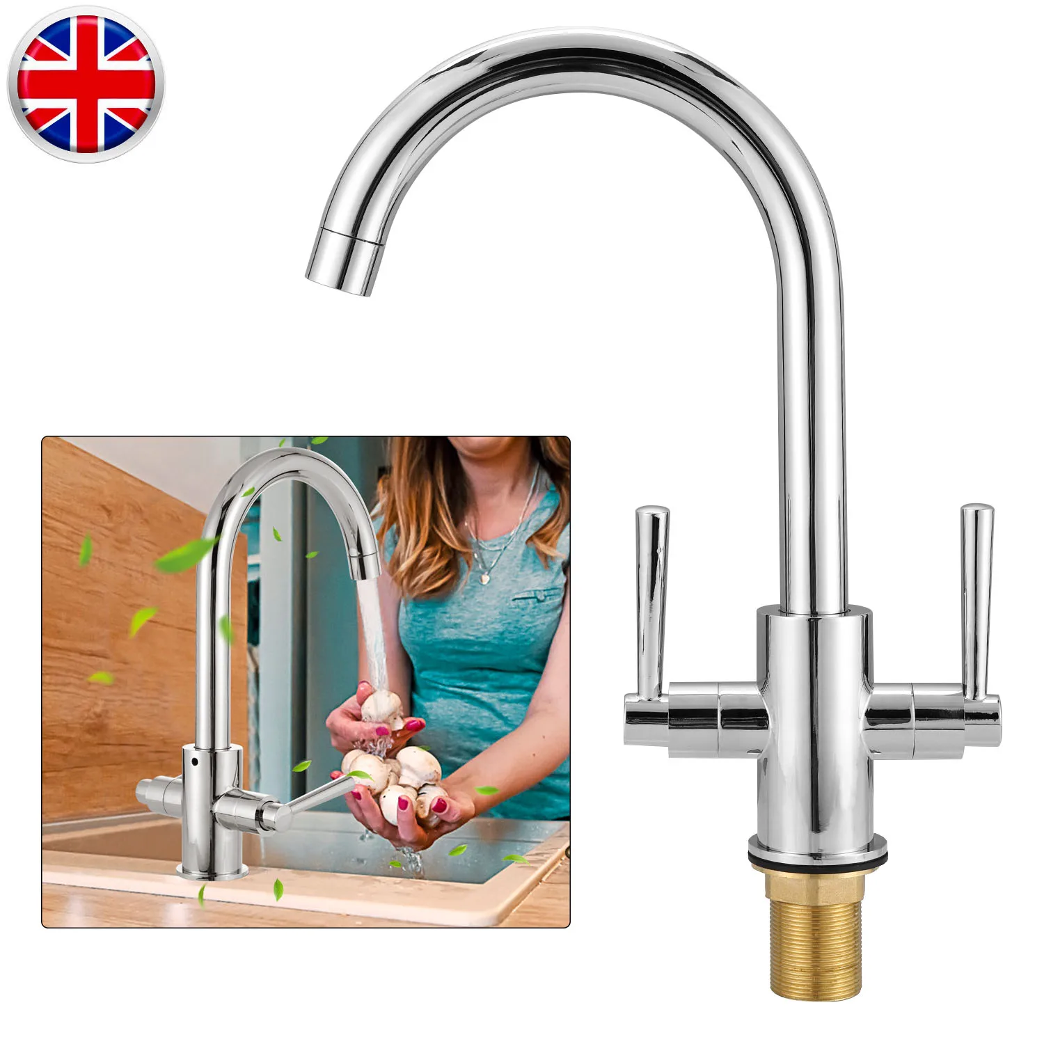  Set Faucet Mounting Accessories Taps Handle Swivel Spout Dual Lever Modern Kitchen Sink Mixer Fauce - 4000602062077