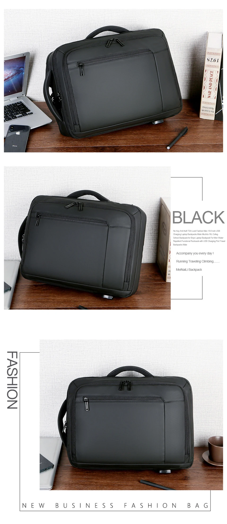 15.6 Inch Laptop Backpack Business Men Backpacks Male Notebook Waterproof Backpacking USB Charging Travel Bagpack OL Black Bags (17)