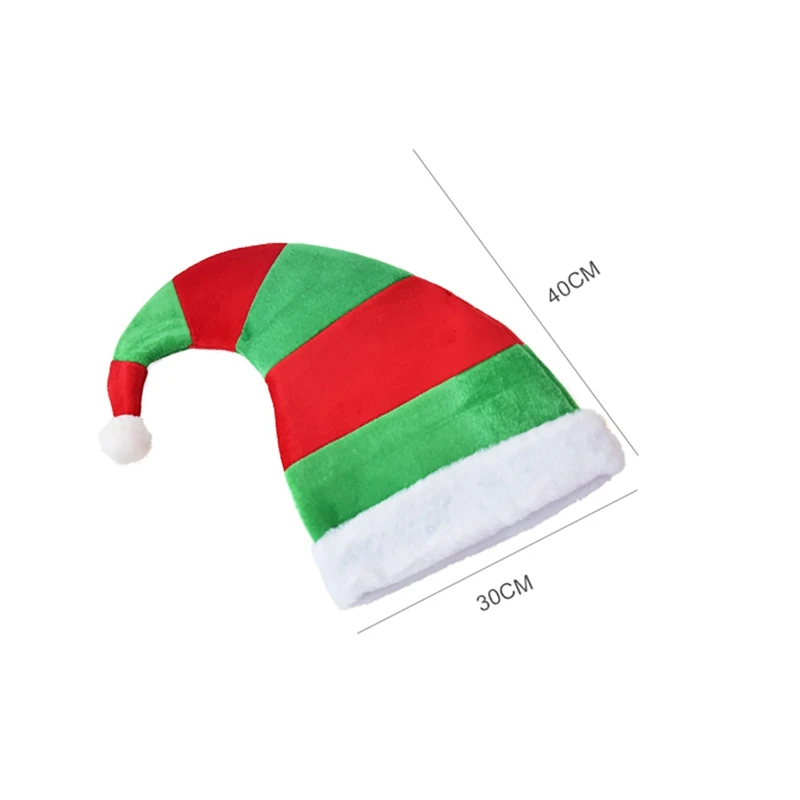 Christmas Elf Hat One Size Fits Most Adults Red Green Striped Design Non-woven Elf Hat With White Pom Poms