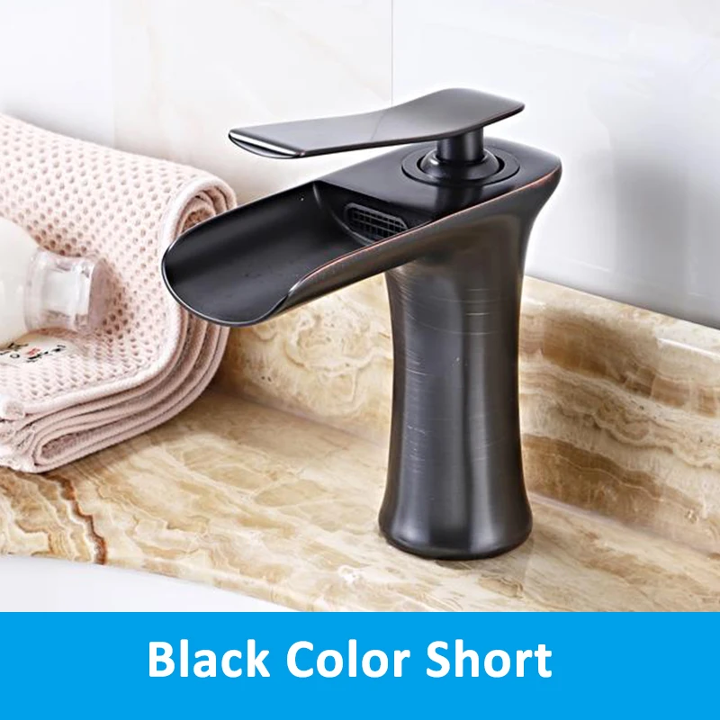 Ванная комната Роскошный водяной высокий смеситель для умывальника кран туалет одной ручкой холодной и горячей воды функция белый смеситель AT7206HW - Цвет: Black Short