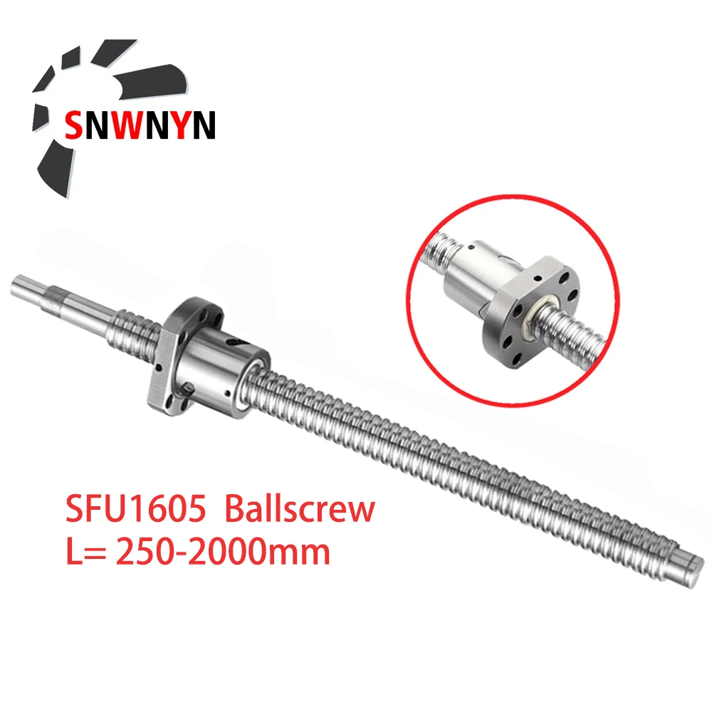 RM1605 шарикового винта SFU1605 250 300 350 400 450 500 550 600 650 1000 1500 мм Винт ролика конечную обработку с одиночным шариковая