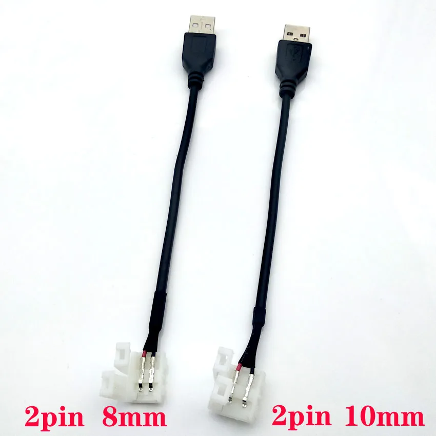 5pcs 2pin 18cm 케이블 led 스트립 커넥터 8mm/10mm led 커넥터-usb 커넥터 5050 dc5v led 스트립 용 무료 용접