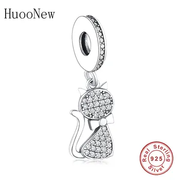

Clear Zircon Lovely Puss Kitty Bow Cat Pendant Dangle Bead Fit Original Pandora Charms Bracelet 925 Sterling Silver Jewelry Gift
