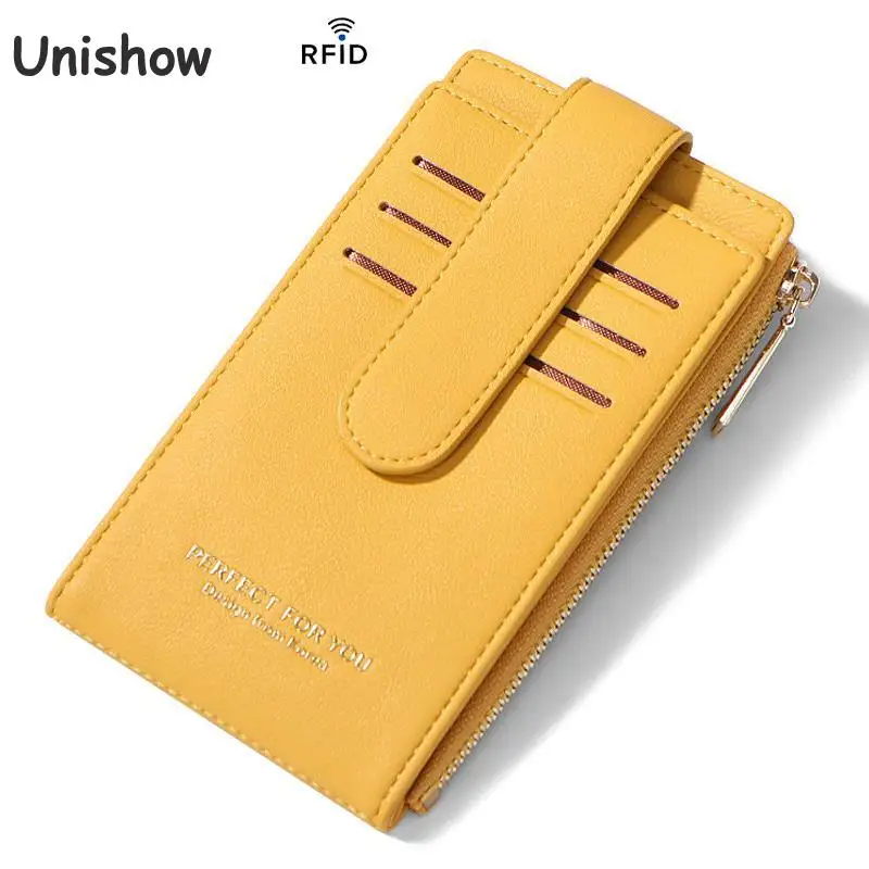 

Unishow Rfid Card Holder Women Small Purse Wallet Anti-theft Women Business Id Card Holders Mini Zipper Coin Purse Card Wallet