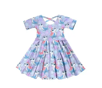 

summer baby girls dress short sleeve lavender lizard print ruffled dress