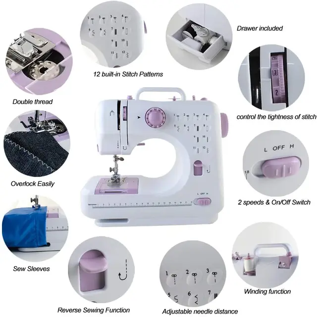 New Portable Sewing Machine Mini Electric Household DIY Crafting Mending  Overlock 12 Stitches with Presser Foot Pedal Beginners - AliExpress