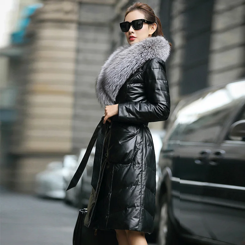 

Genuine Leather Jacket Women Real Sheepskin Leather Duck Down Coat Autumn Winter Warm Thick Slim OT6674 MF558