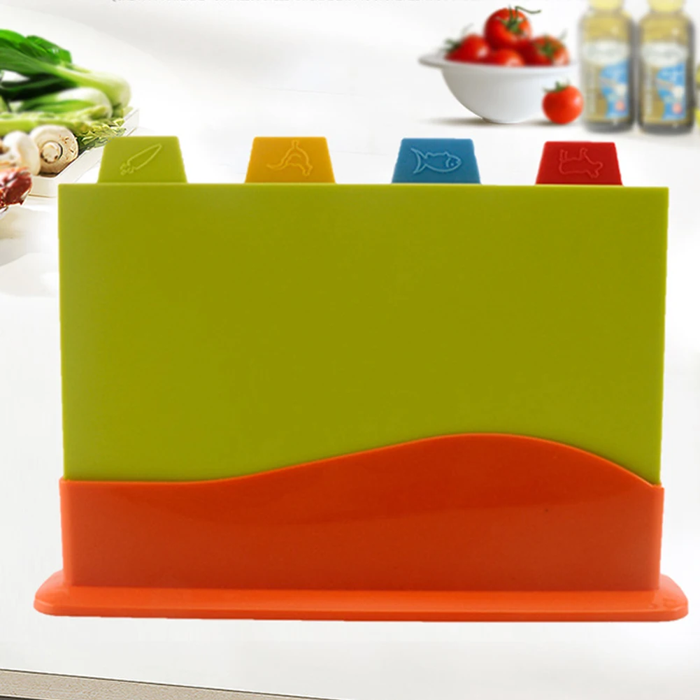 

4Pcs Vegetables Cutting Multifunction With Stand Separately Block Meat Chopping Board Set Kitchen Colour Coded Non Slip Supplies