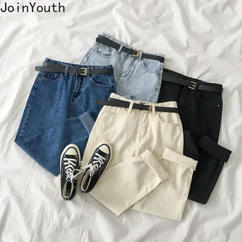 

Joinyouth Women Korean Leisure Jeans Pants Zipper Button Belt High Waist Demin Trousers 2020 Spring Fashion Straigth Pant 57624
