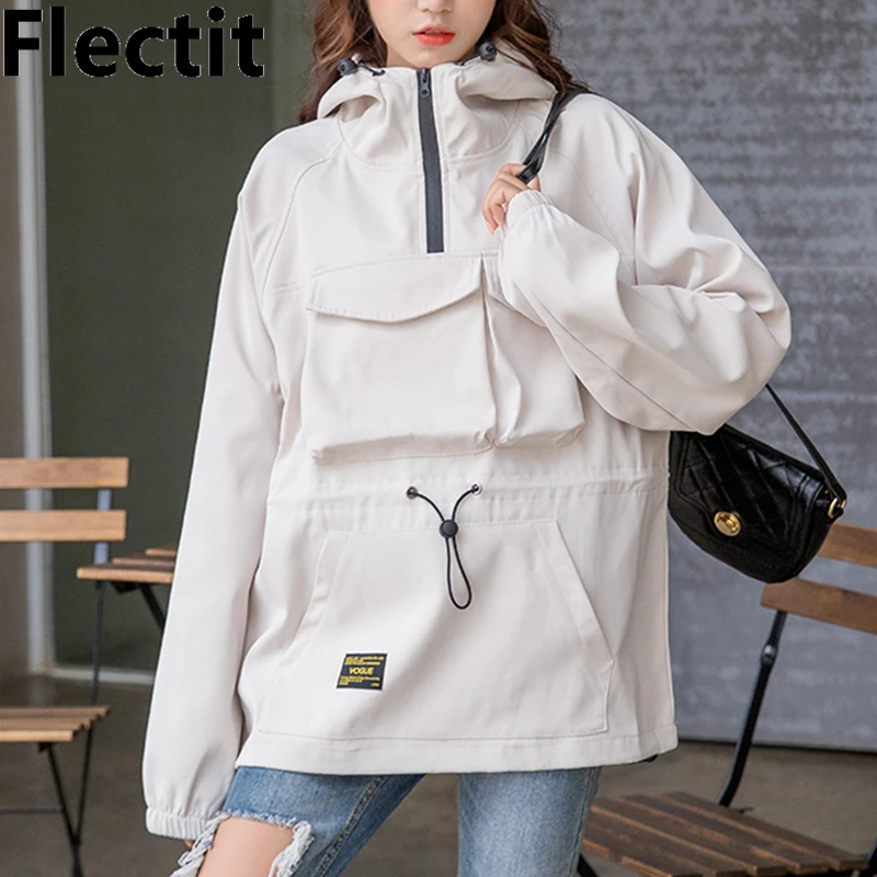 

Flectit Cute Hooded Windbreaker Jacket For Women Anorak Jacket Hoodie Coats Female Outdoor Clothing *