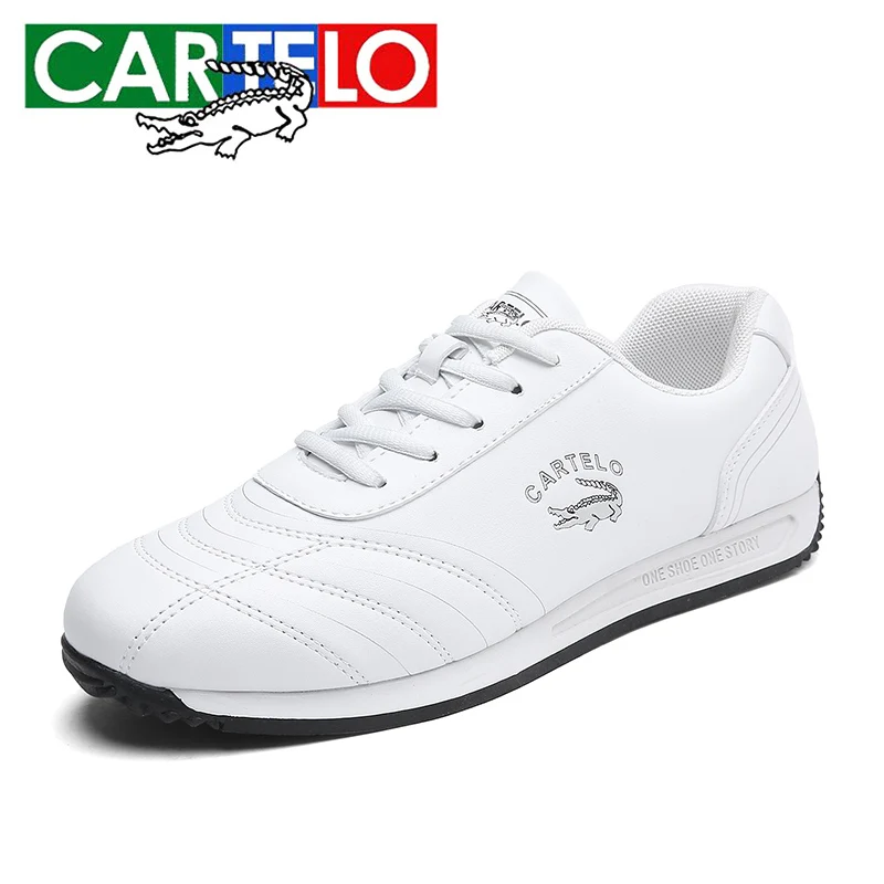 CARTELO/Мужская обувь для спорта и отдыха; Мужская обувь в Корейском стиле; Мужская обувь с низким вырезом и кожаным ремнем; нескользящая обувь - Цвет: Белый