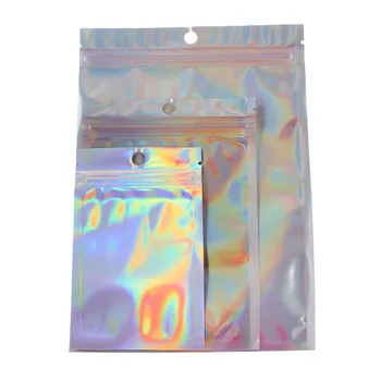 

100 Pieces Resealable Bags Foil Flat Ziplock Bag For Party Favor Food Storage Holographic Color Dustproof Bag Kitchen Accessory