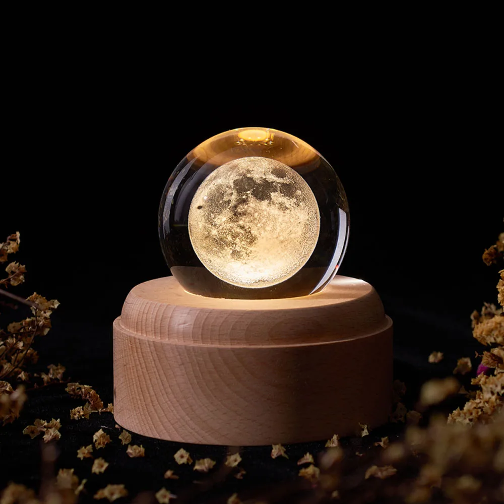 Светодиодный хрустальный шар деревянная светящаяся основа USB 3D ночник