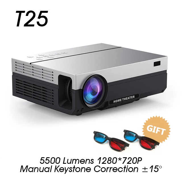 ALSTON T26 серия Full HD 1080P проектор 6500 люмен Домашний кинотеатр HDMI VGA USB tv 3D T25 T26 проектор с подарком - Цвет: T25-black-1280x768