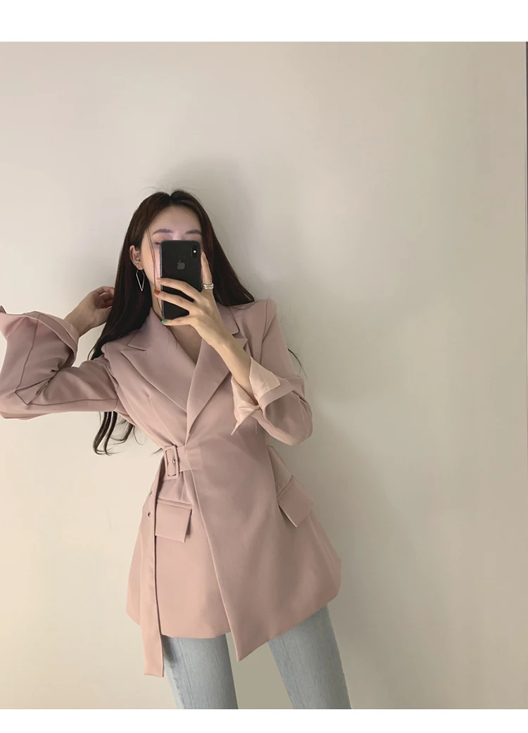 Newest Elegant Slim Formal Wear Office Woman Blazer With Belt Hot Sale Autumn Casual Blazer Sweet Chic Korean Women's Coats
