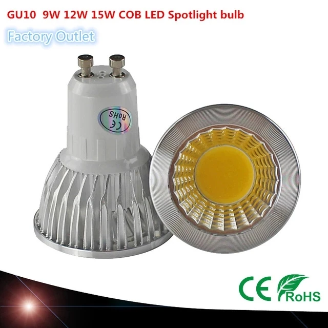 Super Bright GU10 Bulb Light Dimmable Led Ceiling light Warm/White 85-265V 9W 12W 15W GU10 COB LED lamp light GU10 led Spotlight