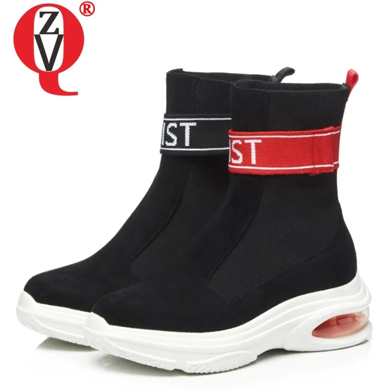 

ZVQ women shoes 2019 winter new fashion flock round toe ankle boots outside comfortable high heels platform shoes drop shipping