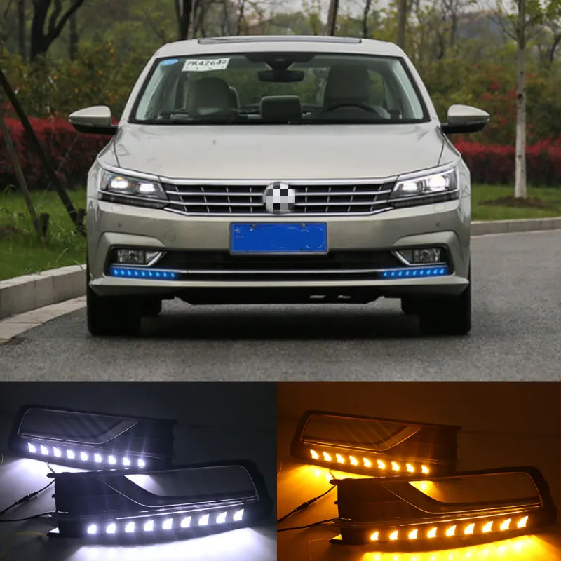

Светодиодный ные ДХО для VW Passat 2016 2017, указатели поворота, дневные ходовые светильник ни, передний бампер, противотуманные фары, дневсветильник огни Drl