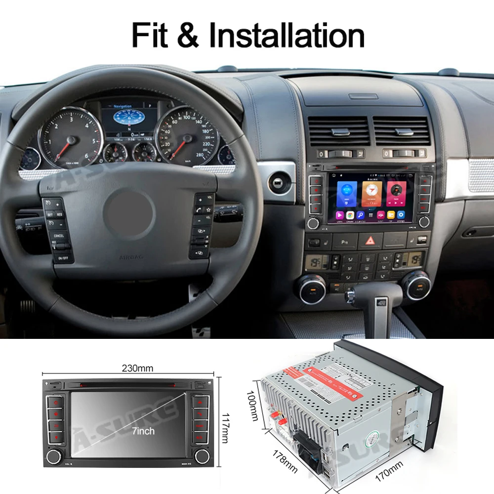 Perfect A-Sure 2 Din Android 9.0 Car Auto Radio GPS DVD Navigation For Volkswagen VW T5 Multivan Transporter TOUAREG I 7L TOUAREG II 7P 5