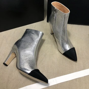 

Fashion Women Shoes 2020 High Heels Zipper Ankle Boots Brand Design High Quality Real Leather Pointed Toe Boots