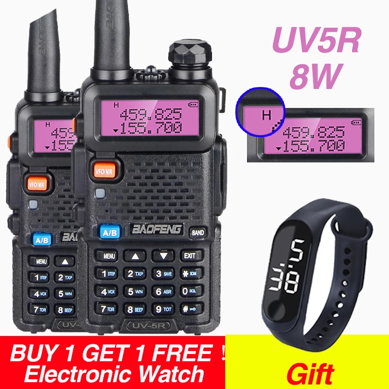 2 шт. Высокая мощность 8 Вт Baofeng UV 5R портативная рация VHF UHF охотничья ветчина CB радио 10 км двухдиапазонный FM трансивер UV5R двухстороннее радио