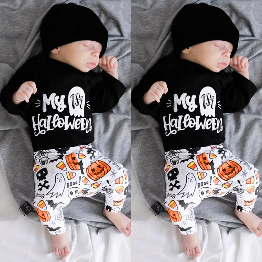 

2019 Toddler Infant Baby Girls Boys Letter Romper Pants Halloween Costume Outfits Set