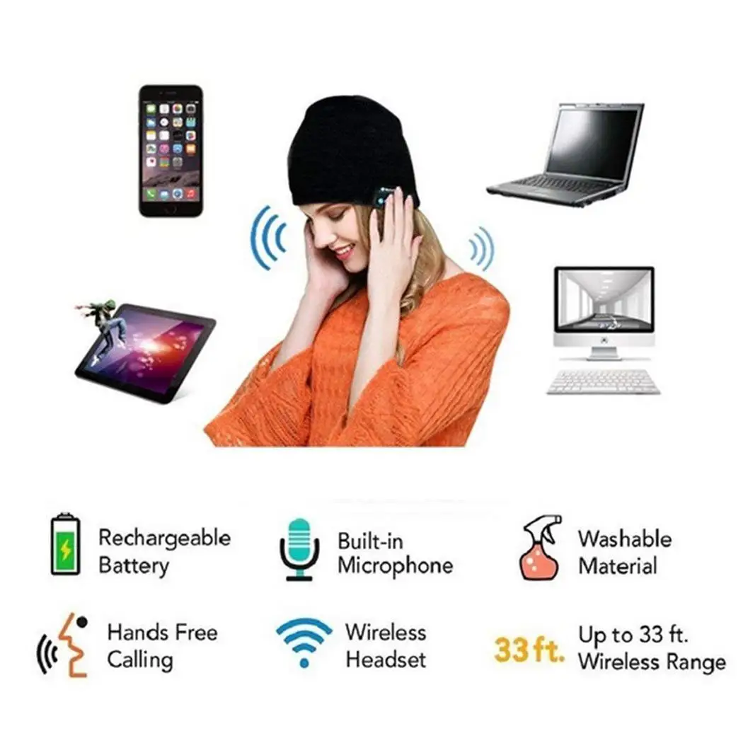 Унисекс Bluetooth беспроводная гарнитура музыкальное бини Геометрическая вязаная шапка с динамиками и 180ма литиевая батарея микрофон