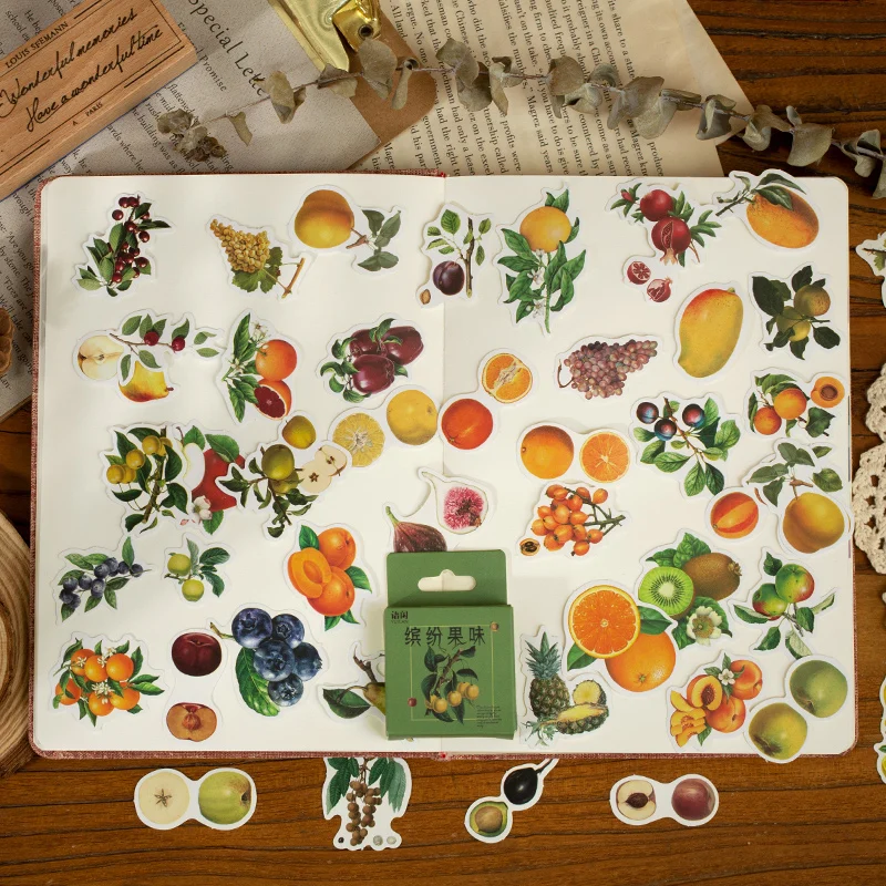 

50pcs Dream Seal Paste Retro Stickers Set Fruit Flower Painting Stamp Angel Notes Sticker Decoration Adhesive Notebook Gift F192