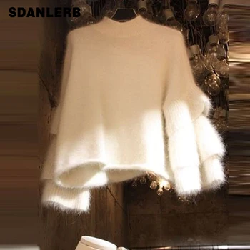 

Spring Autumn New Korean Style Sweater Women's Solid-colored Long Sleeved Round-neck Sweater Knitted Shirt Femme Jumper White