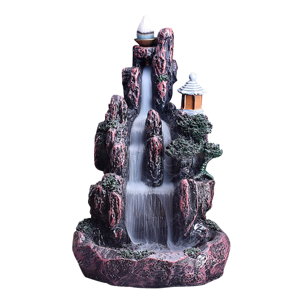 

Accessories Teahouse Buddhist Craft Incense Burner Resin Mountain River Waterfall Retro Office Decor Holder Home Backflow