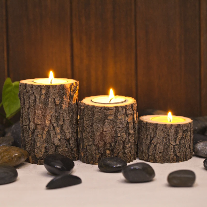 1 4pcs Wooden Tealight Candlestick Creative Tree Stump Round Party Wedding Desktop Decoration Plant Flower Plot Candle Holders Candle Holders Aliexpress