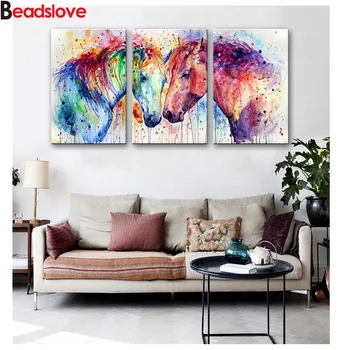

Hallway decoration 3 Pieces Colorful Horses Lover diy diamond Painting Modular mosaic rhinestone Pictures diamond embroidery