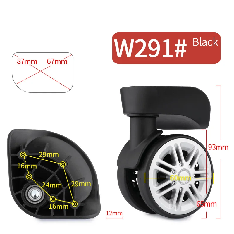 W291(2 Wheels)Black Чемодан для багажа, сменная сумка на колесиках, сумка для путешествий на колесиках, износостойкий 360 Спиннер для ремонта, чемодан, колесики - Цвет: W291(2 Wheels)Black