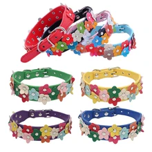 

Colorful Flower Studded Pet Dog Collar Leather Adjustable Neck Strap Necklace Small Dogs Cat Cute Necklaces Puppy Accessories