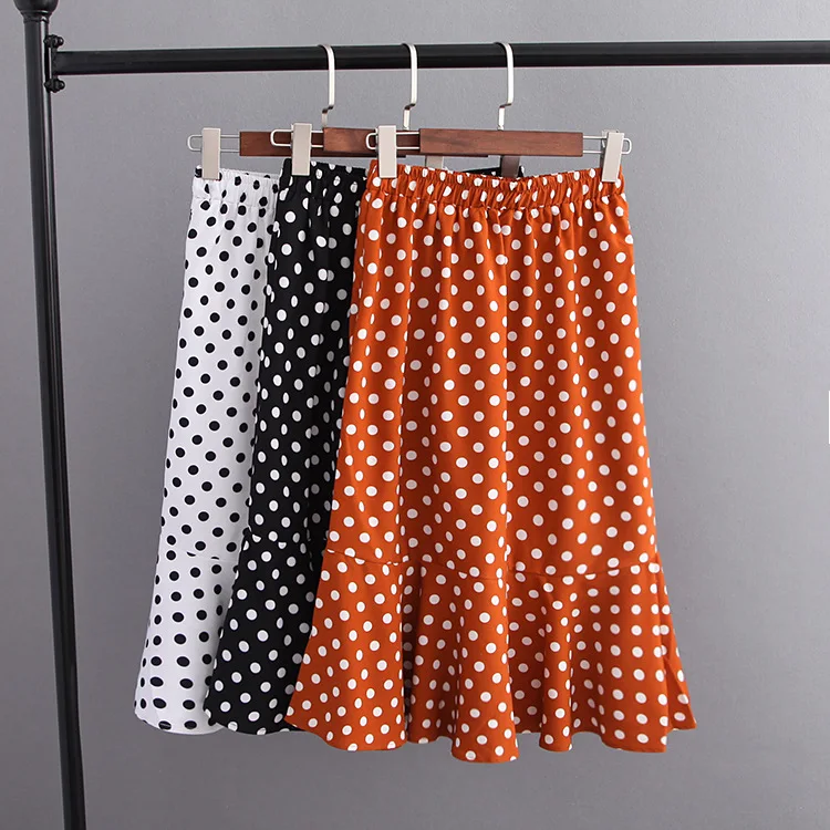 

F52 Large Size Dress Fat Mm Plus-sized Mid-length Retro Polka Dot High Waist Skirt Fishtail Skirt C6046