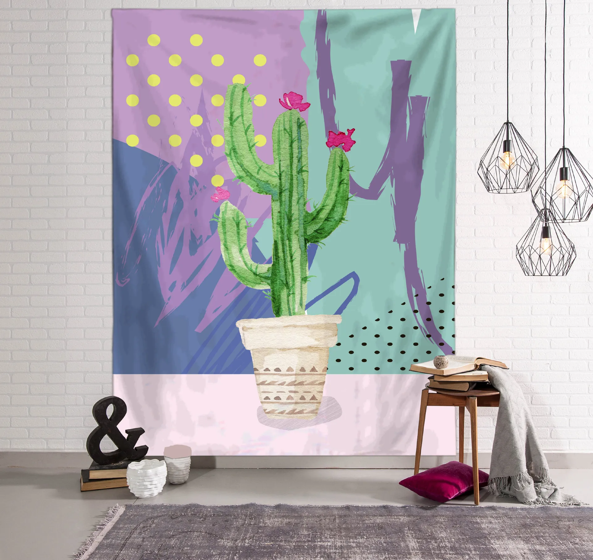 Настенный гобелен с принтом кактуса и растений, мандала, богемский гобелен, пейзаж, обои, настенная шаль