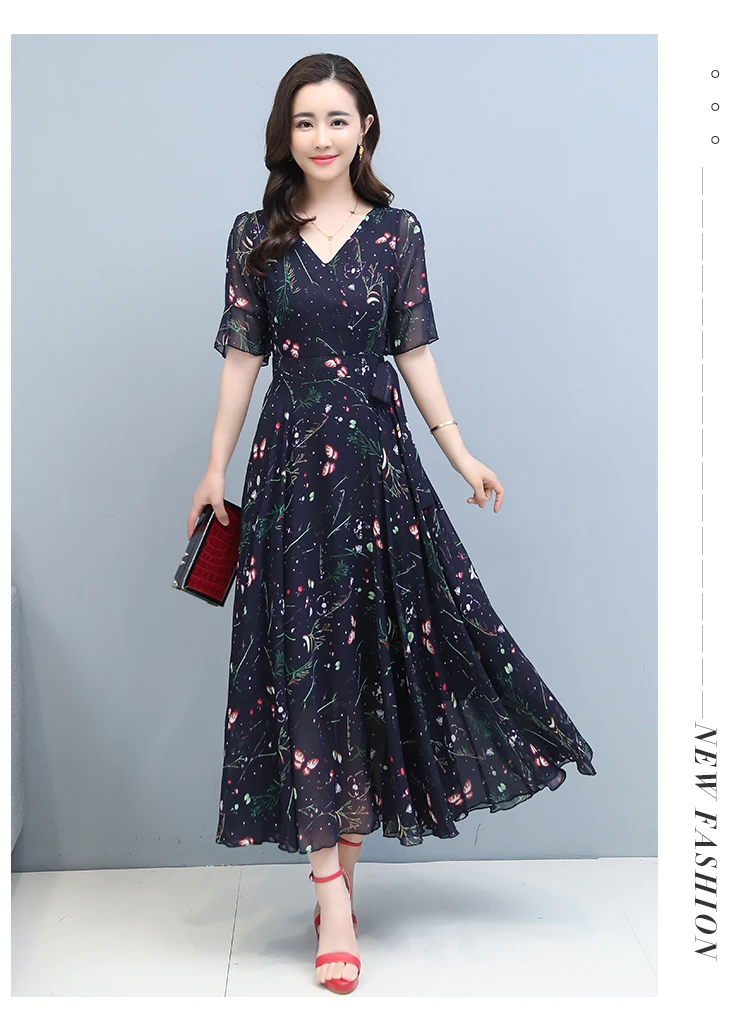 קיץ בציר בתוספת גודל Boho ארוך שמלה קיצית 2021 פרחוני שיפון מזדמן חוף Midi שמלת קוריאני נשים Bodycon המפלגה מקסי Vestidos