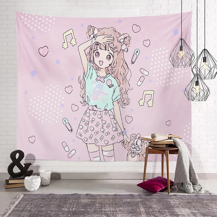 

Гобелен в стиле аниме для украшения стен, милая декоративная ткань для спальни, прикроватного столика, тайного пространства, общежития