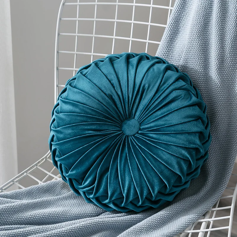 Newest-Home-Textile-Velvet-Pleated-Round-Solid-Color-Cushion-Pouf-Throw-Home-Soft-Cushion 5