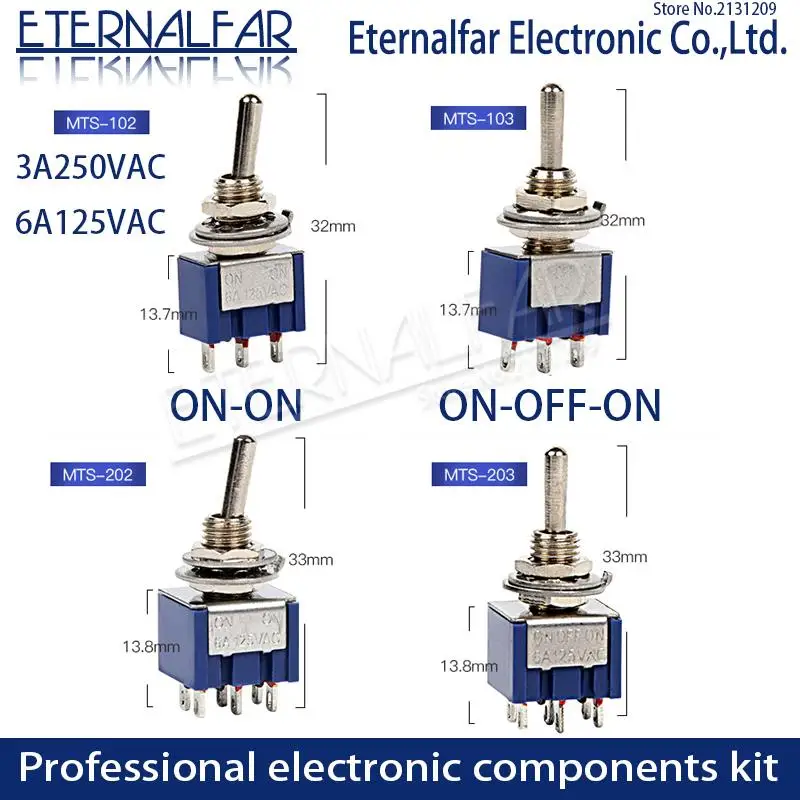 uxcellAC250V 2A AC125V 6A 9 Pin 3-Positions ON//OFF//ON 3PDT Toggle Switch