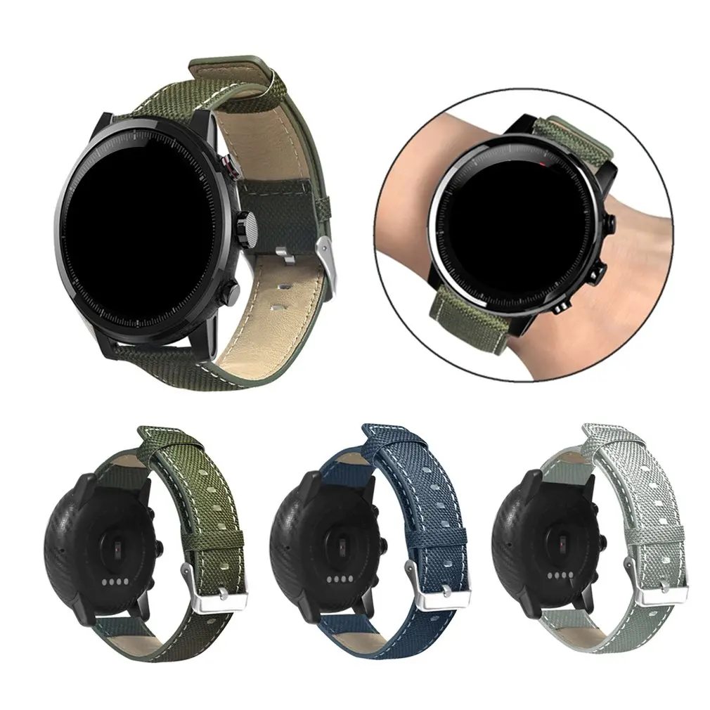 Для Wami Watch 2/2S Amazfit Stratos Холст+ кожаная Автомобильная линия плоский ремешок аксессуары для часов спортивные часы с силиконовым ремешком