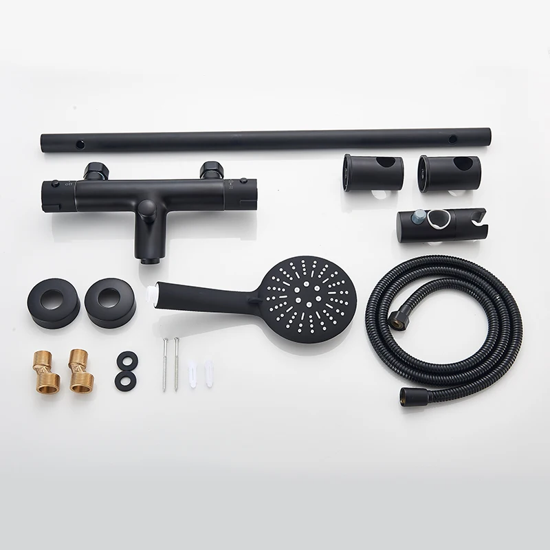 Matte Black Thermostatic Bathtub Faucet Bathroom Hot Cold Mixer Tap Wall Mount Bath Shower Faucets Handshower Robinet Baignoire 6