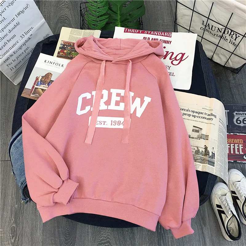 Зимний женский корейский ulzzang Harajuku Письмо плюс бархат утолщение толстовка с капюшоном Мода свободный капюшон Повседневная Женская