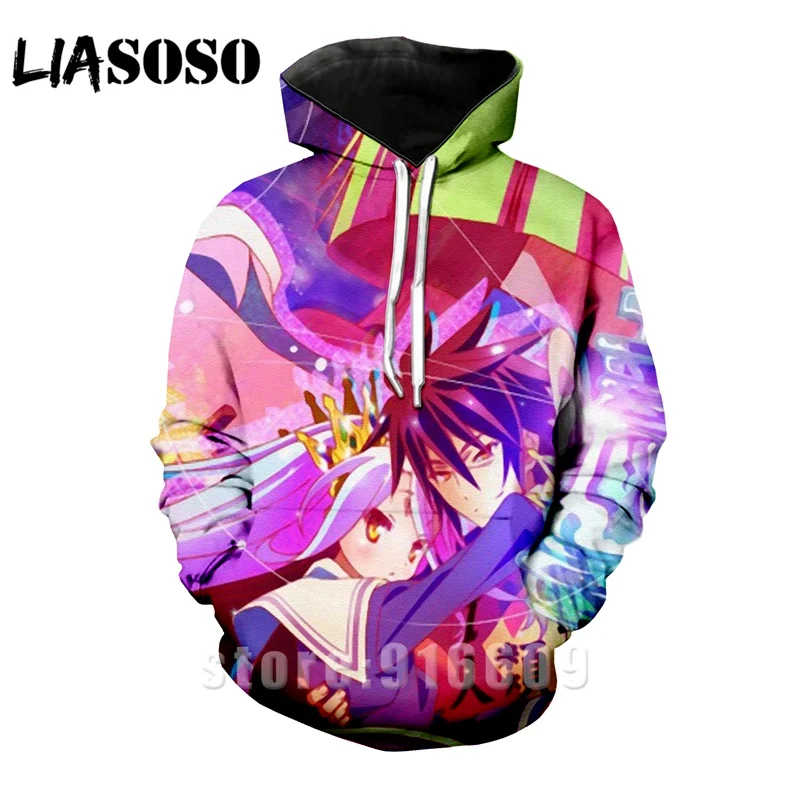 LIASOSO, аниме, 3d принт, хип-хоп, для мужчин, для покера, для женщин, без игры, без жизни, модные, Harajuku, футболки, Забавные Рубашки, homme, толстовка, пуловер