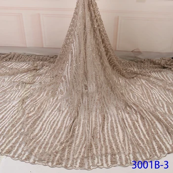 

African Handmade Beads 3d French Lace Fabric Embroidery Wedding 5yards Lace for Party Women