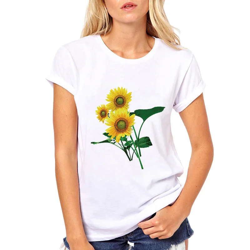 

Cool Girls Sunflower T Shirt Woman White Floral Tshirts Short Sleeve Female Causal T-shirt for Girls Clothing T-Shirt